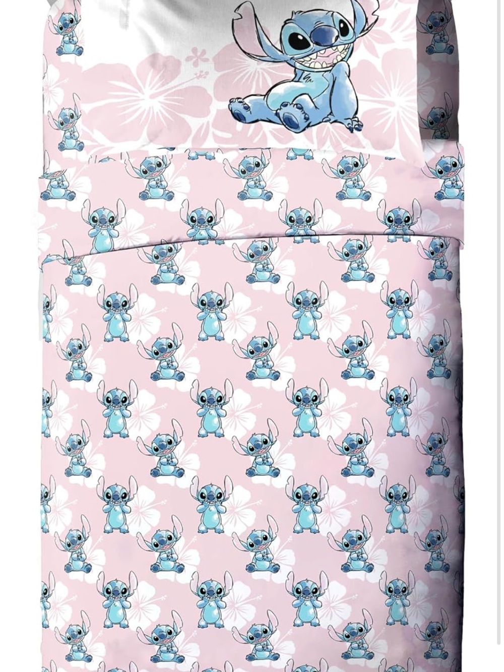 Twin Sized Stitch Printed Bedding Set - Pink & Blue 2 Sheets 3 Pillow Cases - Picture 4 of 10